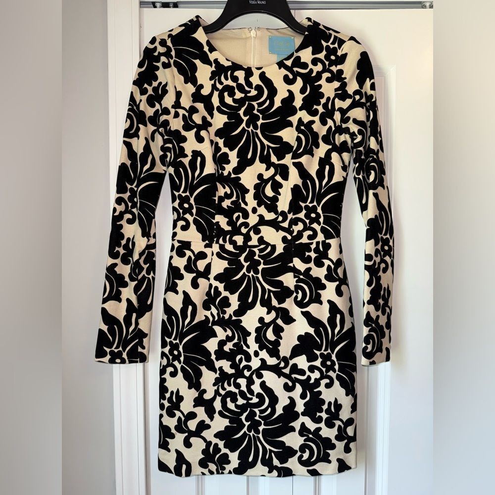 Cece By Cynthia Steffe Stretch Cotton Brocade Sheath-Cream/Black Size 2
